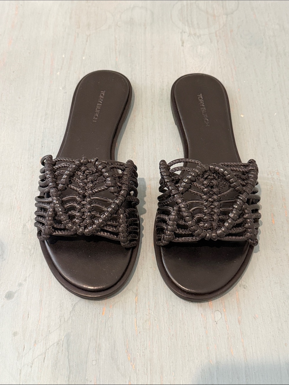 Tory Burch Braided Black Leather Slide Sandals
